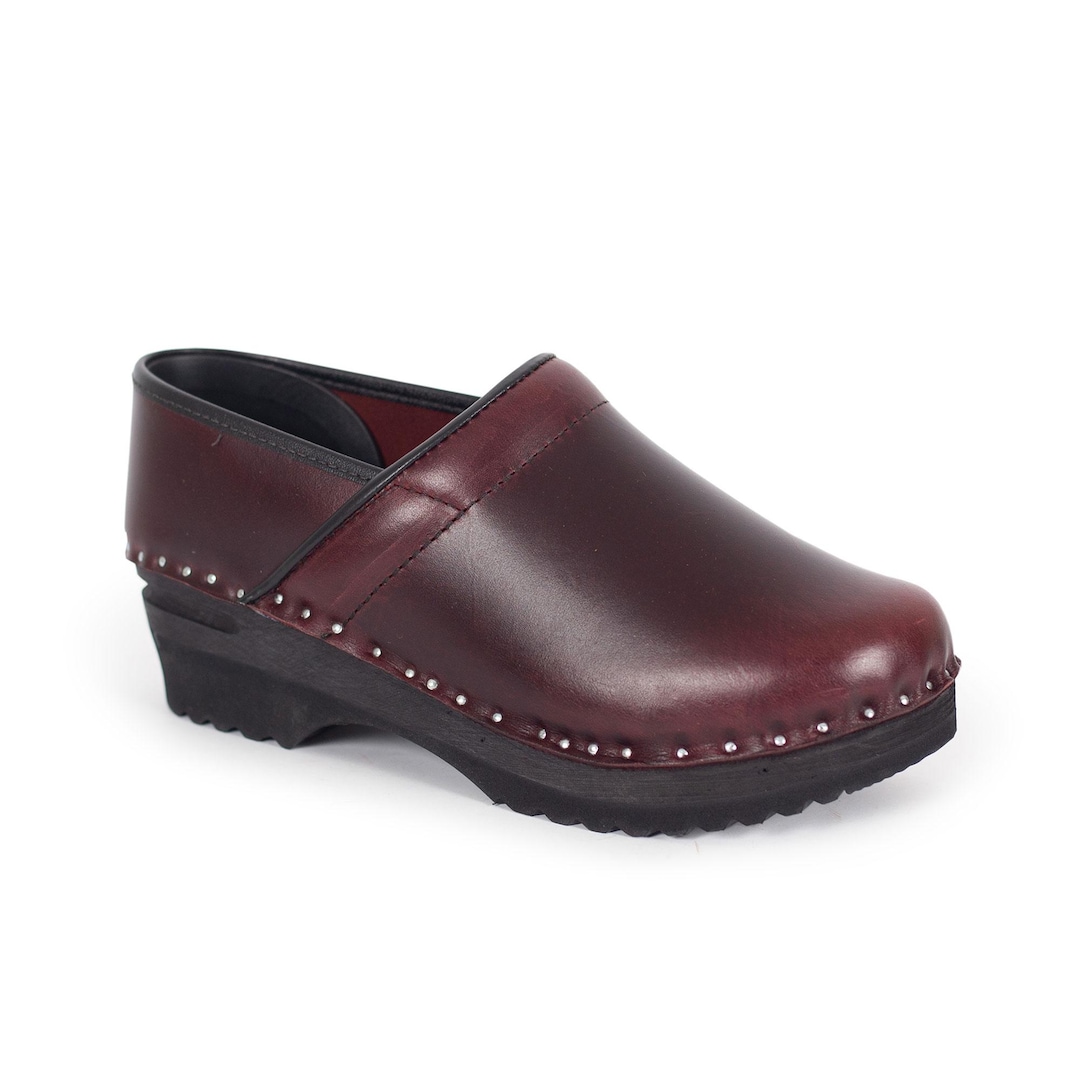 Swedish Clogs: Bordeaux Leather, Troentorp Closed Back Clogs