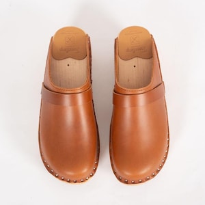 Cognac Brown Leather Clogs: Swedish Troentorp Mules, Low Heel image 5