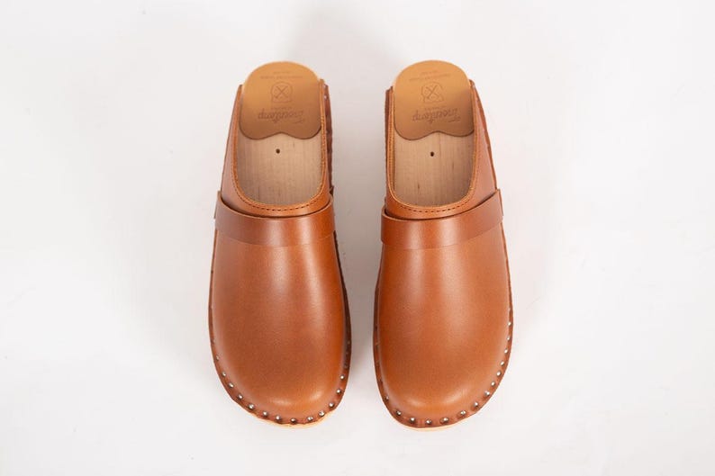 Cognac Brown Leather Clogs: Swedish Troentorp Mules, Low Heel image 5