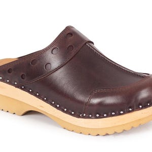 Brown Leather Clogs: Swedish Troentorp Unisex Sabot