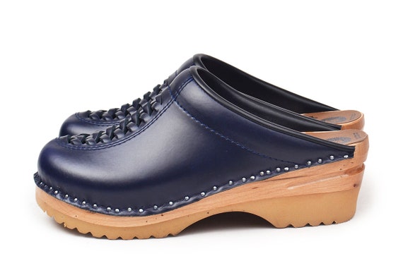 Braided Clogs in Dark Blue Navy Blue Classic Clogs Swedish - Etsy