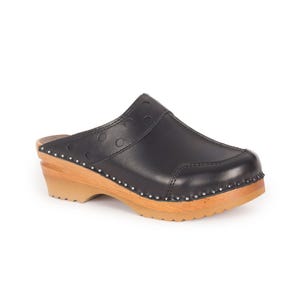 Black Leather Swedish Clogs: Bastad Troentorp Wooden Comfort Clogs