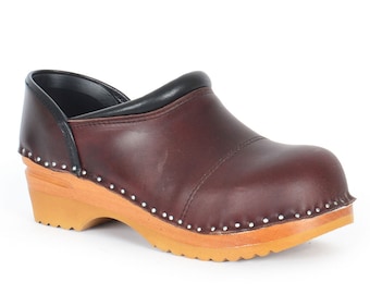 Swedish Closed Back Clogs, Pablo Dark Brown Leather Clog , Clog Shoes, Troentorp Bastad , Working Clogs, Pablo Brown Pull Up