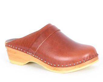 Classic Brown Swedish Clogs, Wooden Clog, Clogs for Women, Bastad Troentorp Clogs, Da Vinci Copper