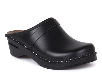 Zuecos clásicos suecos / Zueco de cuero ORIGINAL Smithy Black / Zuecos Bastad para hombres y mujeres / Zuecos unisex / Zuecos de madera hechos a mano Troentorp