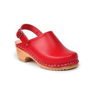 Red Leather Kids Clogs: Troentorp Swedish Sandals