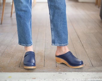 Troentorp Women's Båstad Wright Blue Leather Clogs – Slip-Resistant, Size 37 EU