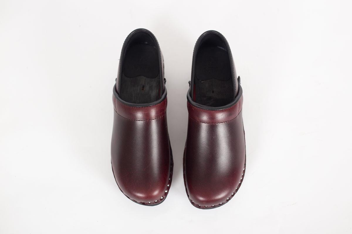 Swedish Clogs: Bordeaux Leather, Troentorp Closed Back Clogs