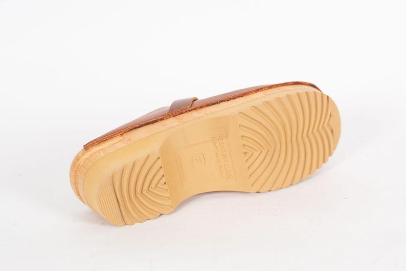 Cognac Brown Leather Clogs: Swedish Troentorp Mules, Low Heel image 8