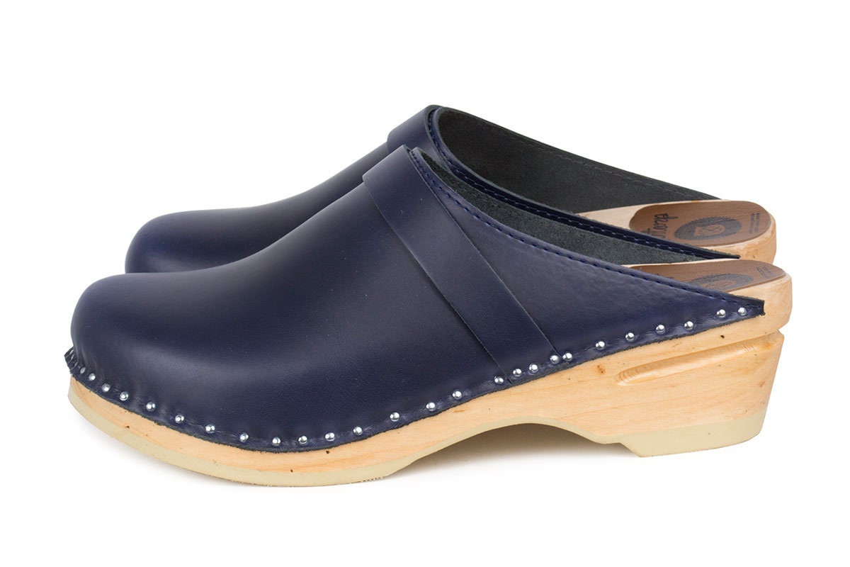 Navy Clogs, Dark Blue Wooden Clogs, Swedish Clogs for Women and 