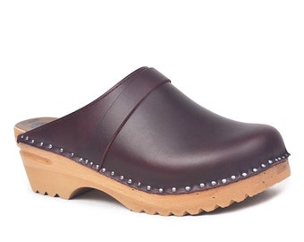 Classic Swedish Clogs / Da Vinci Bordeaux Pull Up Leather Clog / Working Clogs for Men and Women / Chef and Nurse Clogs / Troentorp Clogs