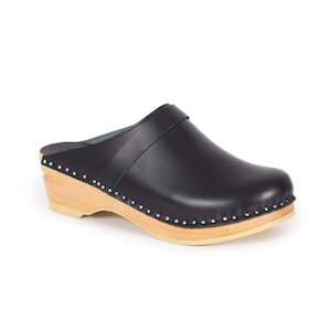 Swedish Clogs: Black Leather Unisex Troentorp Clogs