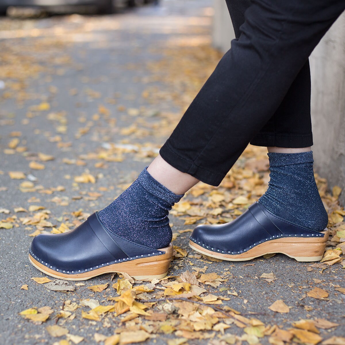 Navy Clogs, Dark Blue Wooden Clogs, Swedish Clogs for Women and 