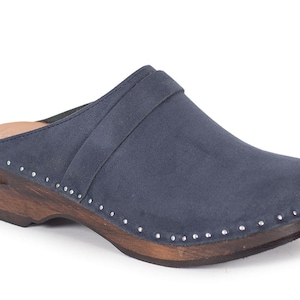 Navy Suede Clogs: Swedish Wooden Mules, Troentorp Original