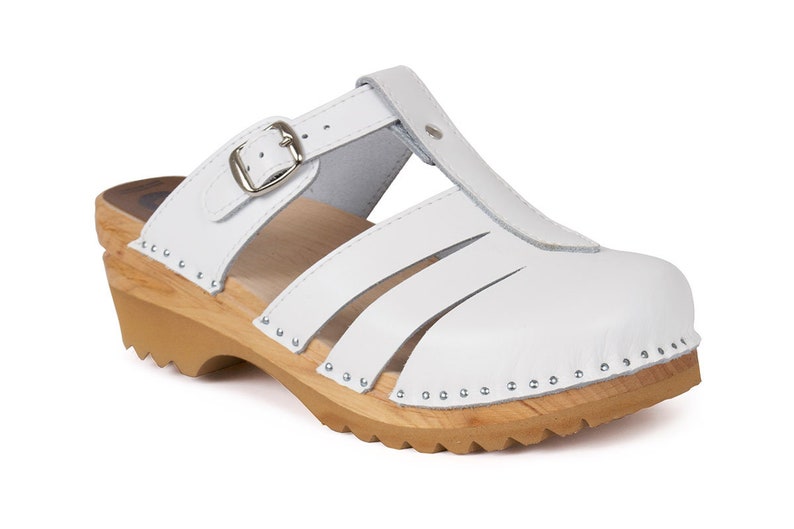 Classic Swedish Clog Sandals / Mary Jane White Leather Clogs / | Etsy
