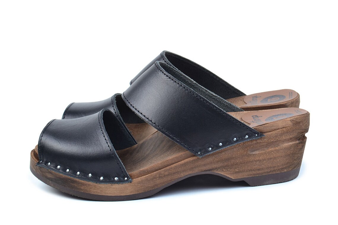 Swedish Women Clog Sandals / Karin Black Leather Clog Sandals Etsy