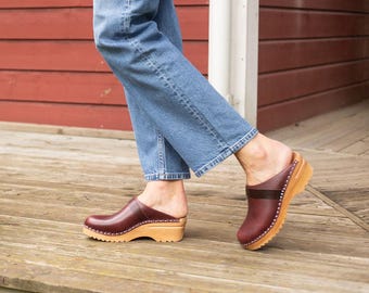 Bordeaux Leather Clogs: Classic Swedish Style, Troentorp Comfy Shoes