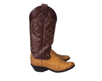 Justin 1970's Two Tone Brown Western Cowboy Boots I Sz 8.5 I Womans