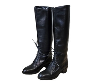 Charles David 1990's Black Leather Military Eqestrian Ring Boots I Sz 5 I Made in Spain I Vintage