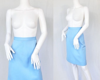 1960's Powder Blue Double Knit Short Pencil Skirt I Sz Sm