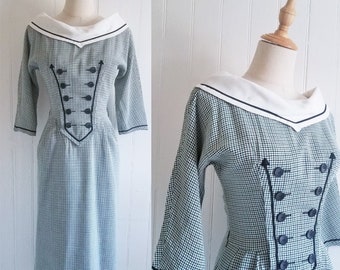 ellen kaye AMAZING 1960/'s METALLIC PLAID wool dress 28 waist F6
