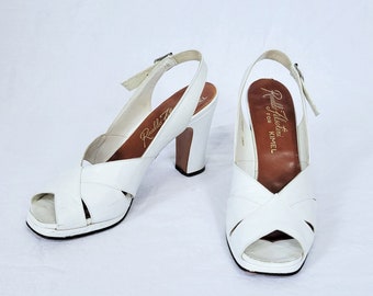 Rinaldo Felsotini 1970's White Leather Square Toe Platform Sandal Shoes Pumps I Sz 6.5 I Italian I Kimel