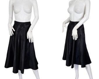 1950's Black Liquid Satin Rayon Bias Cut Skirt I Sz SM