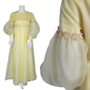 Lorrie Deb 1960's Pale Yellow Bridgerton Style Empire Waist Chiffon Maxi Dress I Sz SM image 1