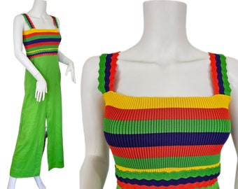 Lanz 1970's Rainbow Stripe Long Lime Green Maxi Dress I Tube Top I Sz Sm