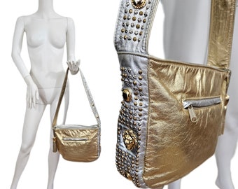 1980's Metallic Gold Leather Studded Hobo Bag I Purse I Mob Wife