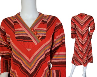 Bagatelle 1970's Orange Chevron Stripe Wool Blend Tent Dress I Sz Med