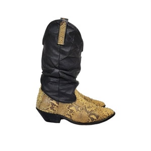 1980's Scrunch Black Leather Snakesking Western Cowboy Boots I Sz 8/10 I Rocker image 1