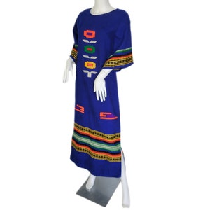 1960's Royal Blue Woven Caftan Smock Maxi Dress I Sz Med I Neon I Mexican I Resort Wear image 9