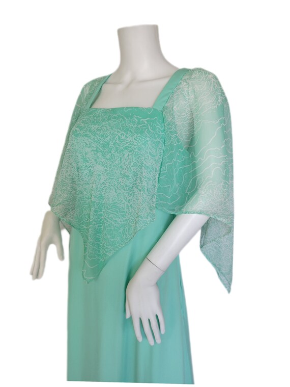 Angle Wing Chiffon 1970's Mint Green Long Poly Ma… - image 6