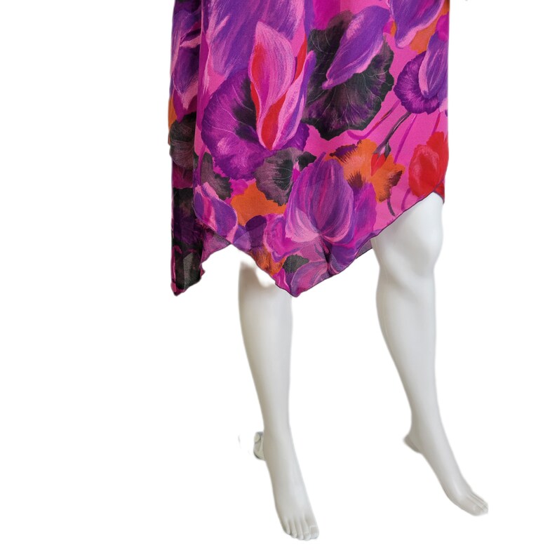 1970's Bold Purple Floral Print Handkerchief Hem Dress I Sz Med I Mar Martin image 4