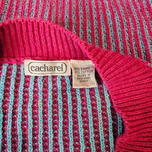 Cacharel 1980's Pink Blue Striped Ribbed Slouchy Pullover Sweater I Sz Med image 2