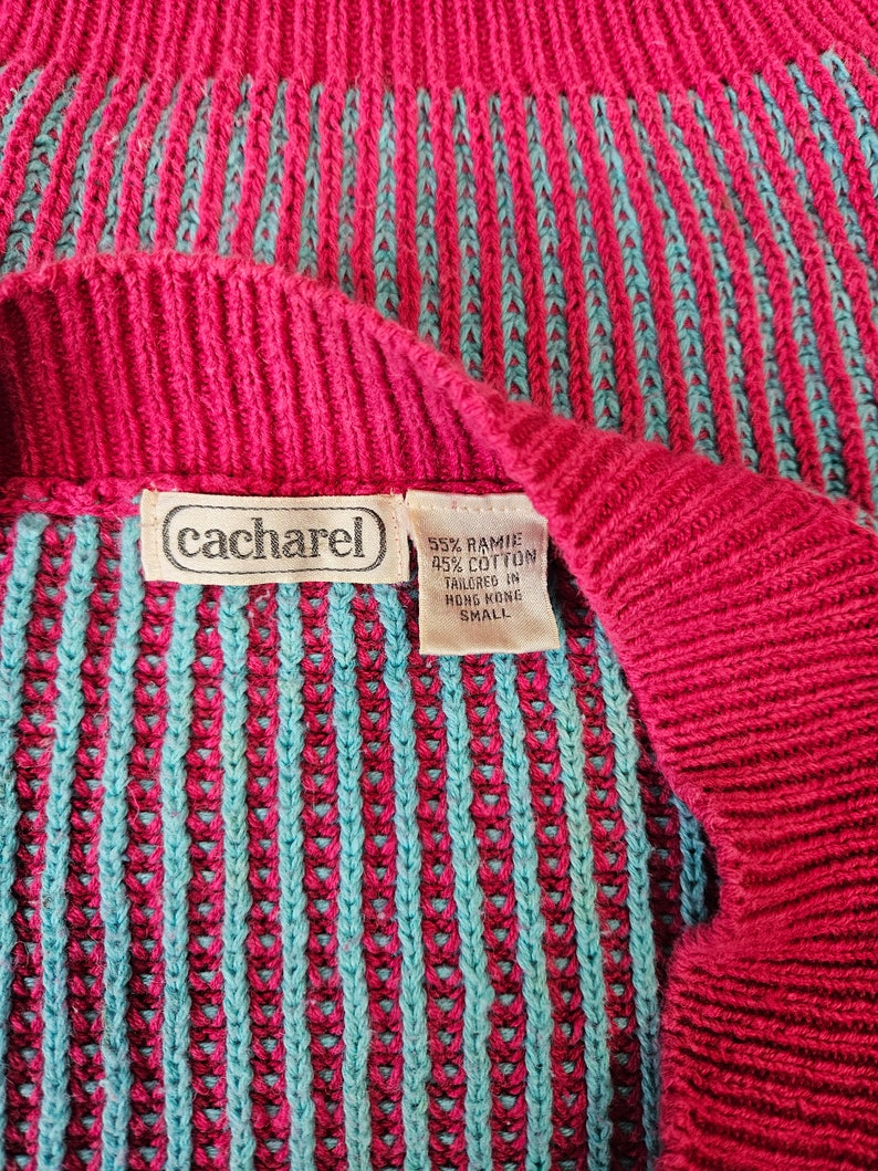 Cacharel 1980's Pink Blue Striped Ribbed Slouchy Pullover Sweater I Sz Med image 2