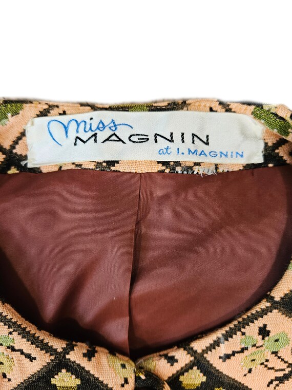 Miss Magnin 1960's Peach Brown Tapestry Print Cro… - image 4