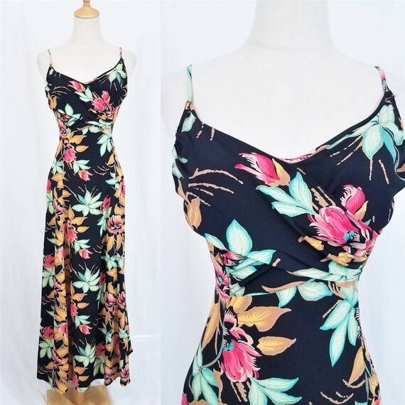 1990's Cynthia Rowley Black Tropical Print Floral