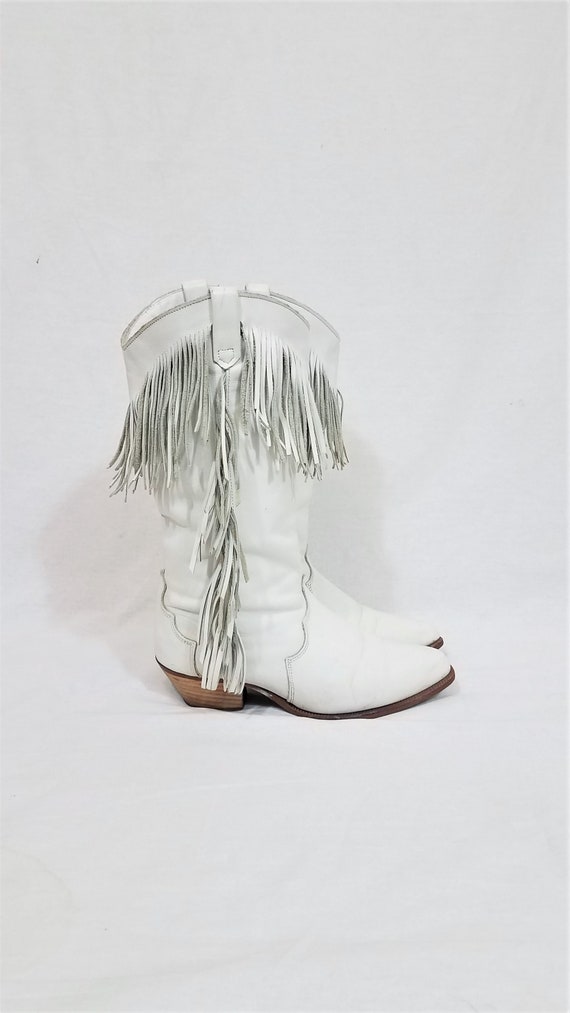 1980's Dingo White Leather Fringe Western Cowboy B