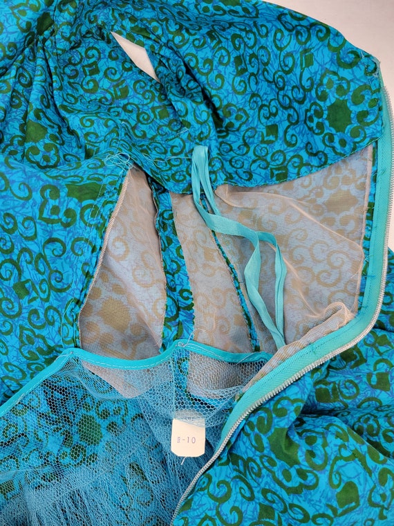 Deadstock 1950's Turquoise Blue Batik Print Cotto… - image 8