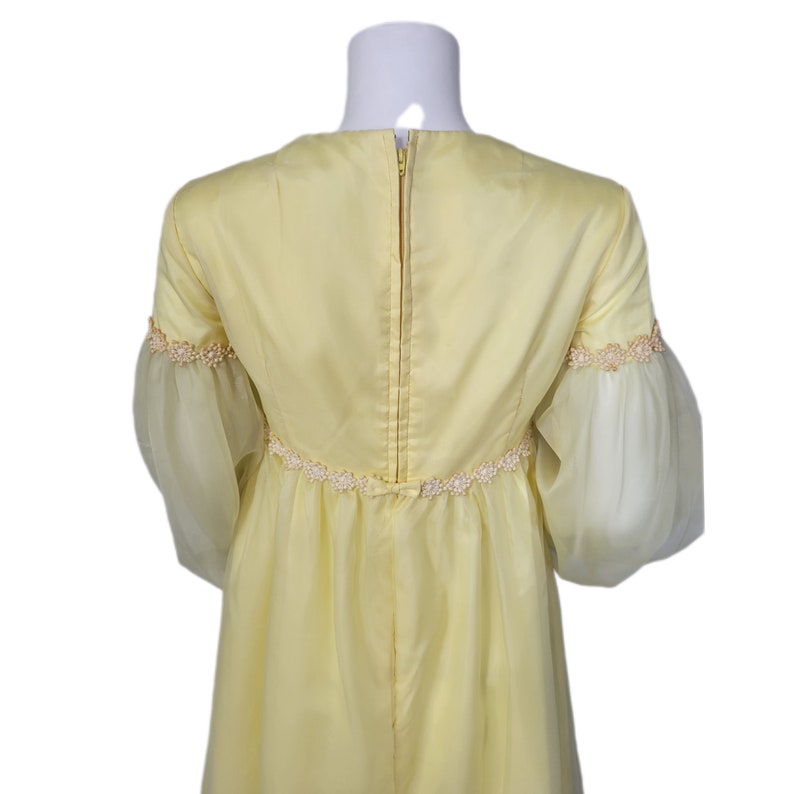 Lorrie Deb 1960's Pale Yellow Bridgerton Style Empire Waist Chiffon Maxi Dress I Sz SM image 8