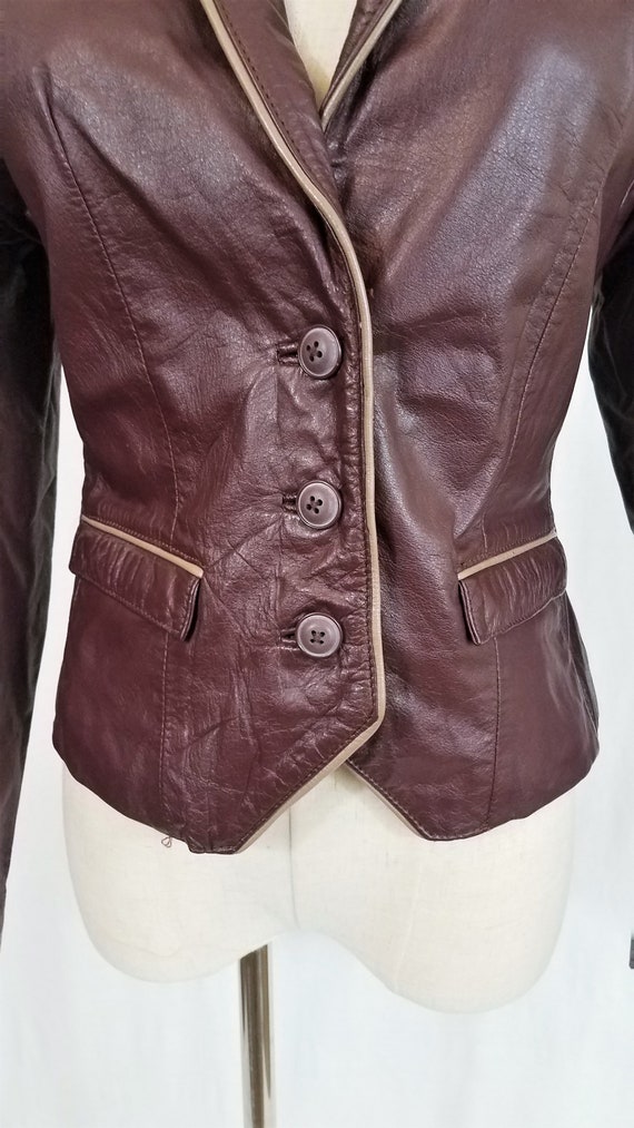 1970's/80's Cropped Brown Leather Belted Back Fit… - image 5