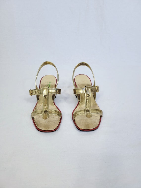 1960's Wedge Heel Metallic Gold Strappy Gladiator… - image 2