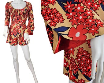 1960er Flower Power Poly Tan zweiteiliges Top Shorts Set etwas anderes