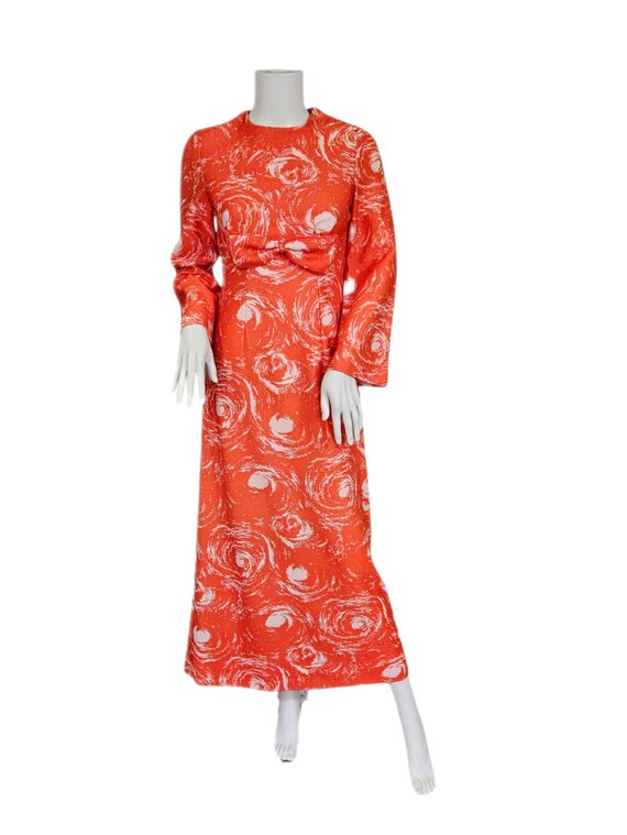 orange swirl dress Estelle Long Sleeve V-Neckline Dress Swirl Print Orange/Mint