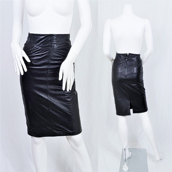 1980's Black Leather High Waist Pencil Skirt I Ve… - image 1