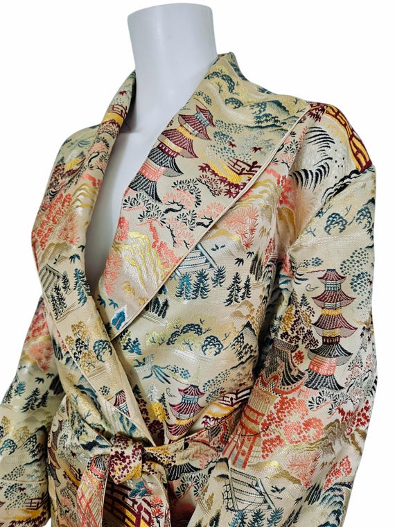 WWII 1940s Cream Rayon Brocade Japanese Asian Lon… - image 3
