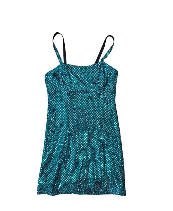 All That Jazz 1990's Teal Sequin Cage Back Mini S… - image 5