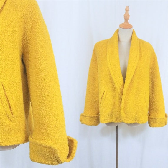 1950's Bright Yellow Nubby Wool Cropped Swing Coat